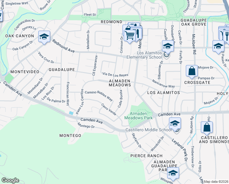 map of restaurants, bars, coffee shops, grocery stores, and more near 1368 Corte Bonita in San Jose