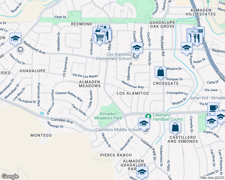 map of restaurants, bars, coffee shops, grocery stores, and more near 6222 Abbeyfield Court in San Jose