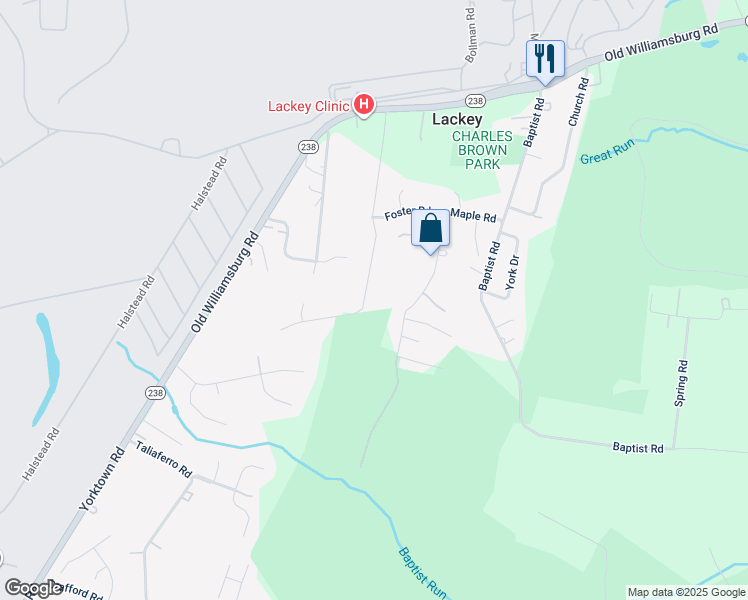 map of restaurants, bars, coffee shops, grocery stores, and more near 513 Dogwood Road in Yorktown