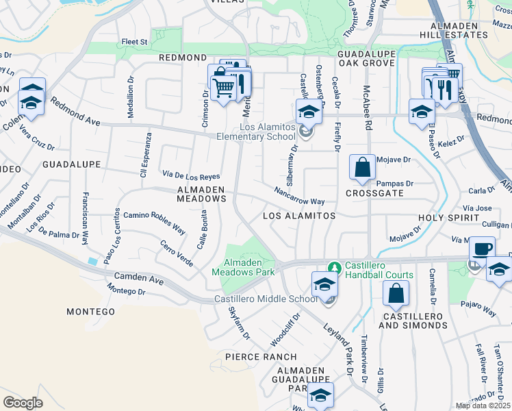 map of restaurants, bars, coffee shops, grocery stores, and more near 6131 Paso Los Cerritos in San Jose