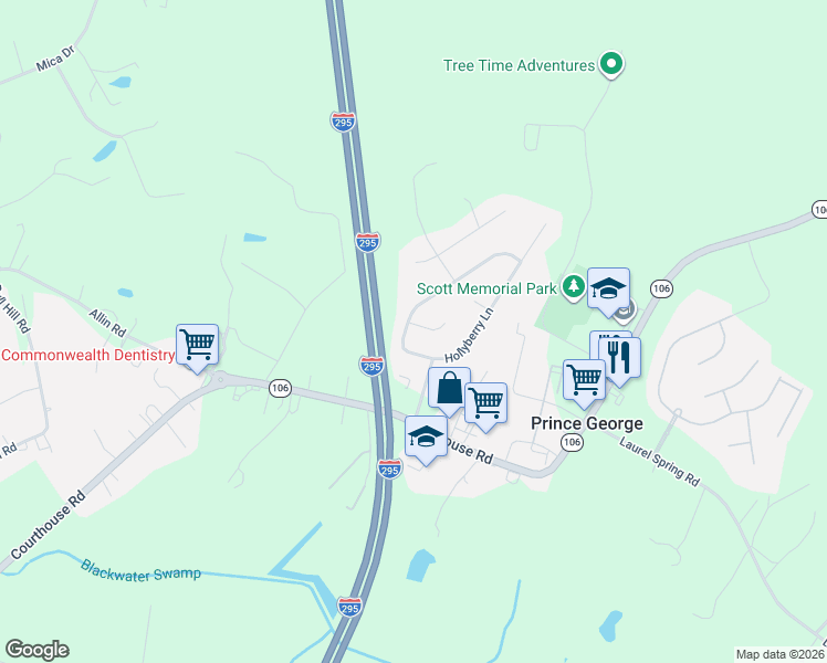 map of restaurants, bars, coffee shops, grocery stores, and more near 202 Cottonwood Lane in Prince George