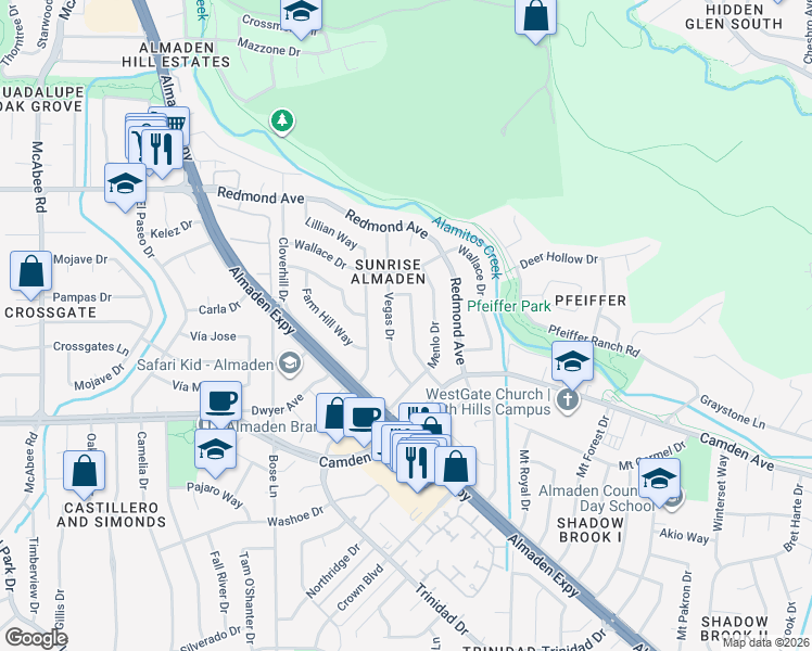 map of restaurants, bars, coffee shops, grocery stores, and more near 6352 Tamalpais Avenue in San Jose