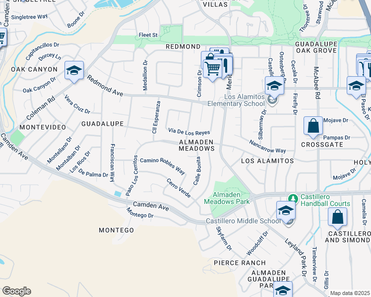 map of restaurants, bars, coffee shops, grocery stores, and more near 6214 Paso Los Cerritos in San Jose