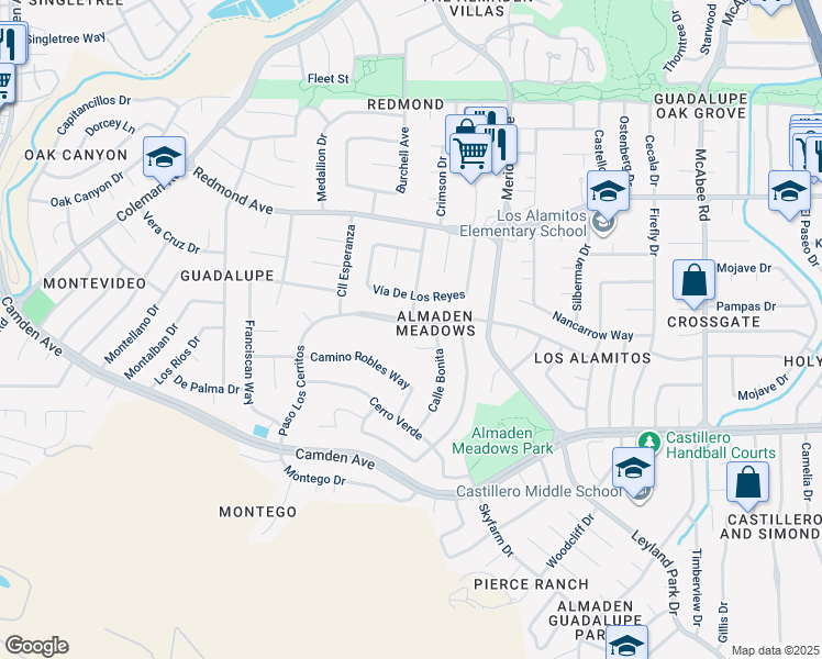 map of restaurants, bars, coffee shops, grocery stores, and more near 6214 Paso Los Cerritos in San Jose
