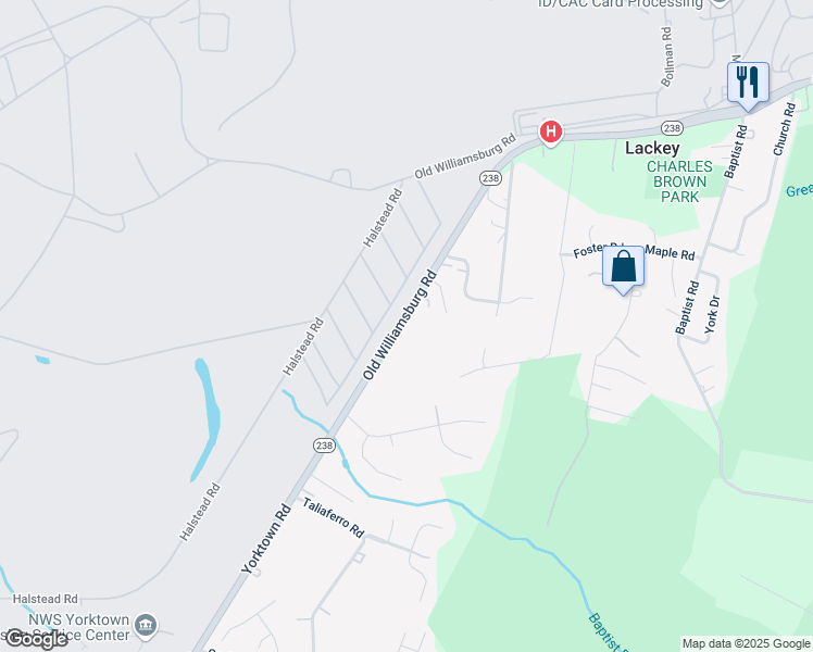 map of restaurants, bars, coffee shops, grocery stores, and more near 1100 Old Williamsburg Road in Yorktown