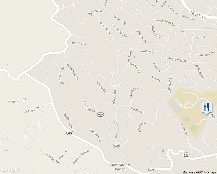 map of restaurants, bars, coffee shops, grocery stores, and more near 6116 Wertz Orchard Rd in Roanoke