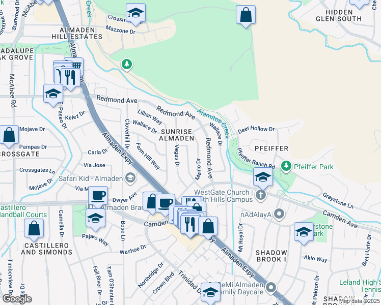 map of restaurants, bars, coffee shops, grocery stores, and more near 6352 Tamalpais Avenue in San Jose