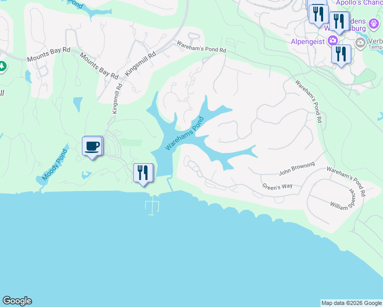 map of restaurants, bars, coffee shops, grocery stores, and more near 410 Rivers Edge in Williamsburg