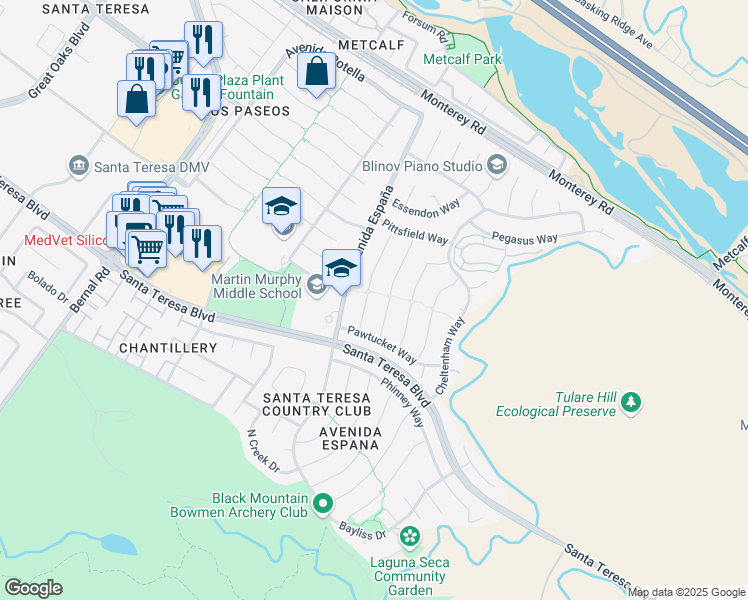 map of restaurants, bars, coffee shops, grocery stores, and more near 134 Nashua Court in San Jose