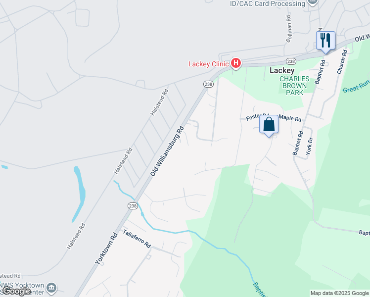 map of restaurants, bars, coffee shops, grocery stores, and more near 112 Maurice Court in Yorktown