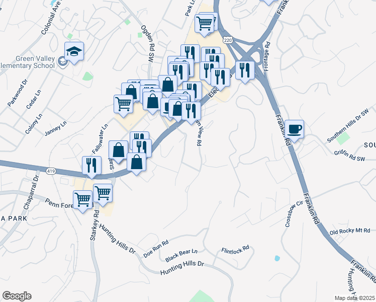 map of restaurants, bars, coffee shops, grocery stores, and more near 4320 Almond Road in Cave Spring