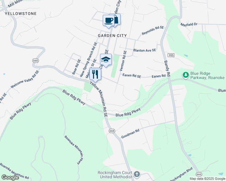map of restaurants, bars, coffee shops, grocery stores, and more near 3827 Ventnor Road Southeast in Roanoke
