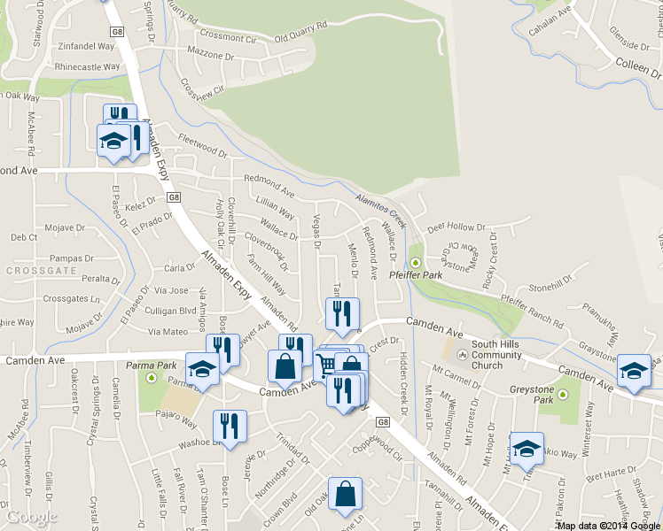 map of restaurants, bars, coffee shops, grocery stores, and more near 6352 Tamalpais Avenue in San Jose