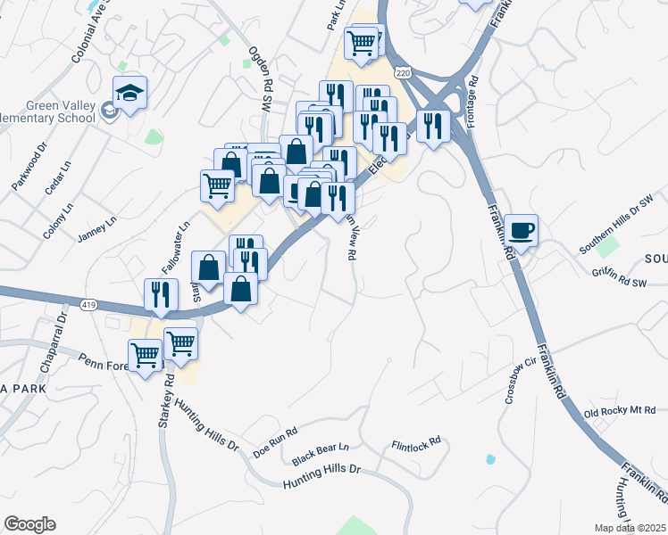 map of restaurants, bars, coffee shops, grocery stores, and more near 4320 Almond Road in Cave Spring