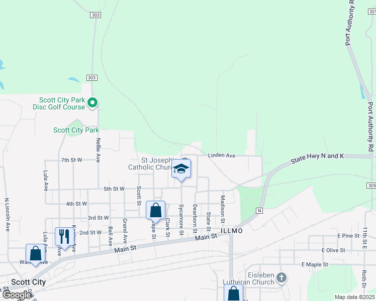 map of restaurants, bars, coffee shops, grocery stores, and more near 717 Dearborn Street in Scott City