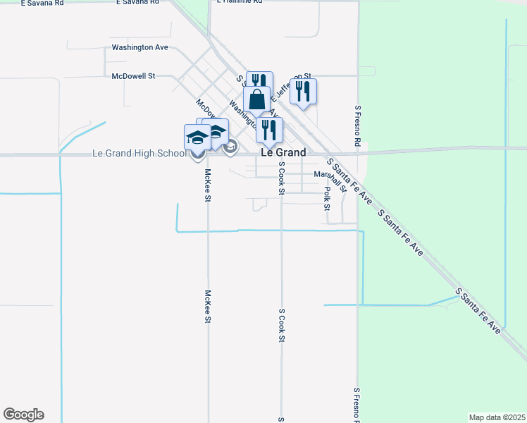 map of restaurants, bars, coffee shops, grocery stores, and more near 13135 Brice Street in Le Grand