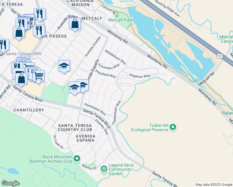 map of restaurants, bars, coffee shops, grocery stores, and more near in San Jose