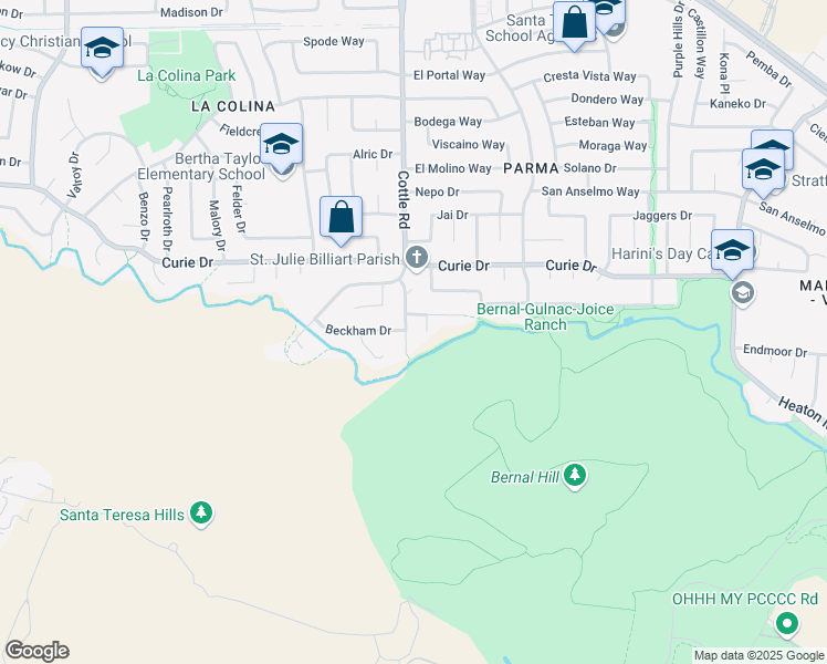 map of restaurants, bars, coffee shops, grocery stores, and more near 6452 Oberlin Way in San Jose