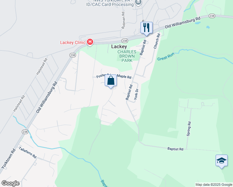 map of restaurants, bars, coffee shops, grocery stores, and more near 405 Maple Road in Yorktown