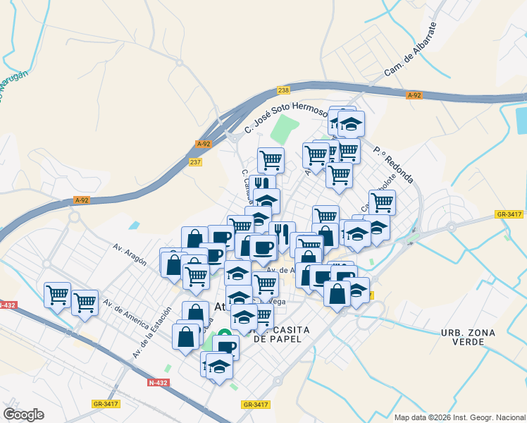 map of restaurants, bars, coffee shops, grocery stores, and more near in Atarfe