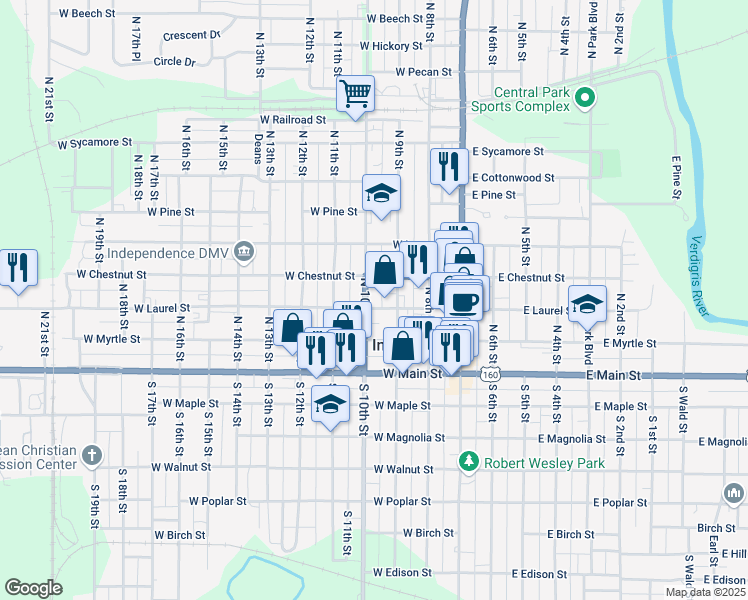 map of restaurants, bars, coffee shops, grocery stores, and more near in Independence