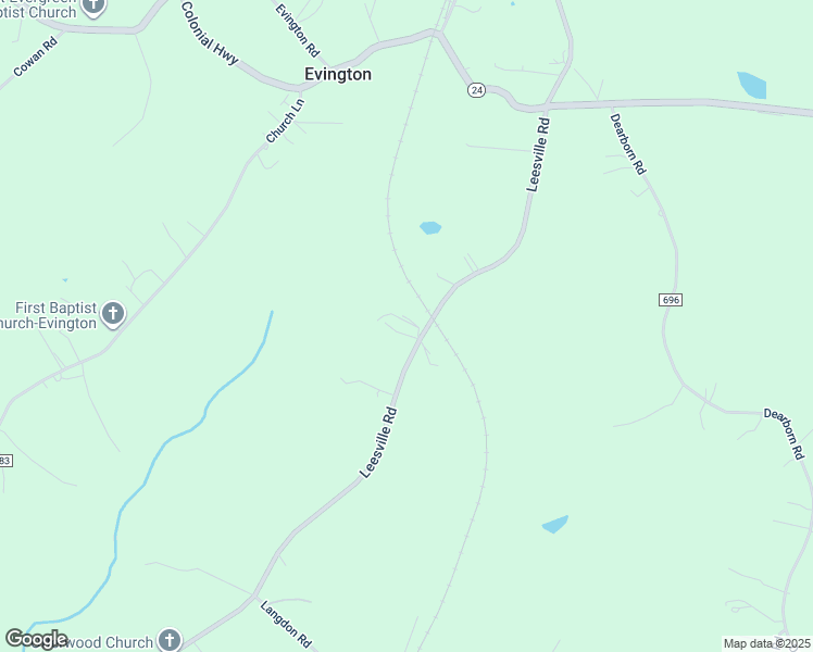 map of restaurants, bars, coffee shops, grocery stores, and more near 10892 Leesville Road in Evington
