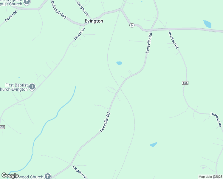 map of restaurants, bars, coffee shops, grocery stores, and more near 10892 Leesville Road in Evington