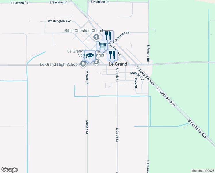 map of restaurants, bars, coffee shops, grocery stores, and more near 13135 Brice Street in Le Grand