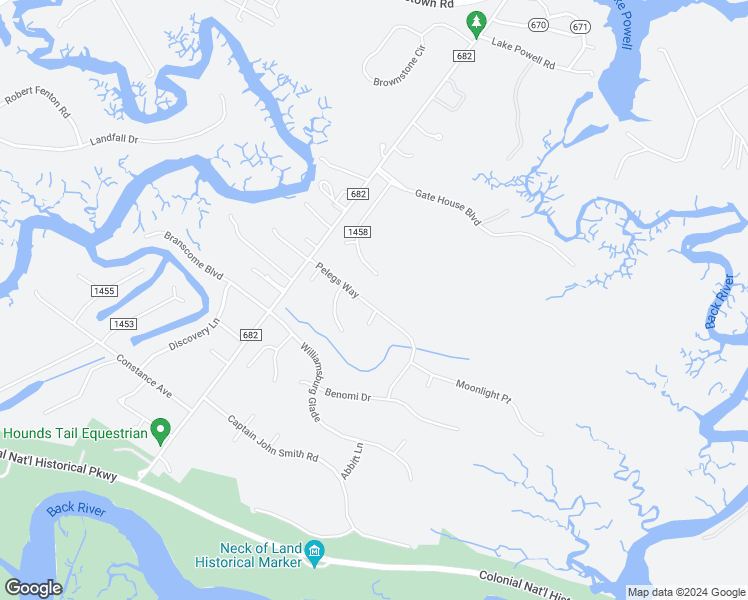 map of restaurants, bars, coffee shops, grocery stores, and more near 4735 Pelegs Way in Williamsburg