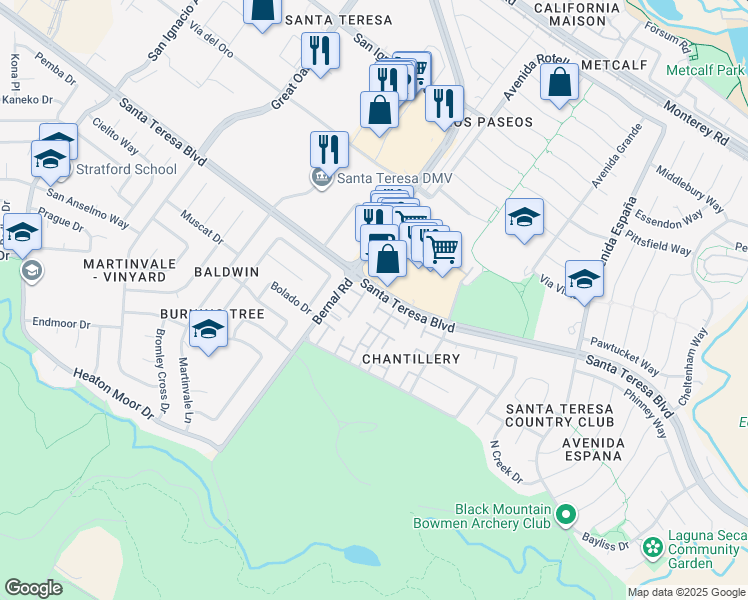 map of restaurants, bars, coffee shops, grocery stores, and more near 7066 Cypress Point Court in San Jose