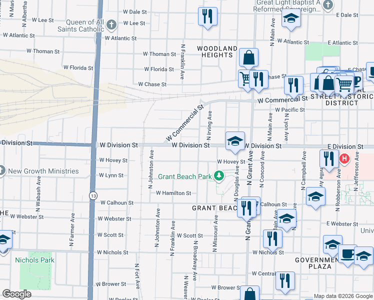 map of restaurants, bars, coffee shops, grocery stores, and more near in Springfield