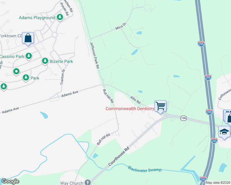 map of restaurants, bars, coffee shops, grocery stores, and more near 6301 Bull Hill Road in Prince George