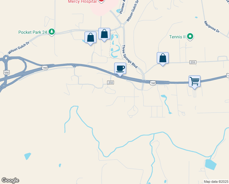 map of restaurants, bars, coffee shops, grocery stores, and more near 440 County Road 232 in Durango