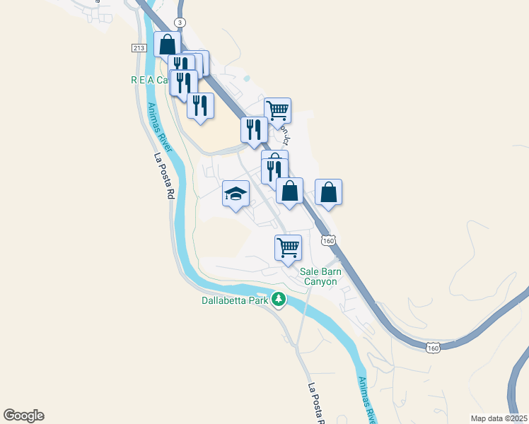 map of restaurants, bars, coffee shops, grocery stores, and more near 26126 U.S. 160 in Durango