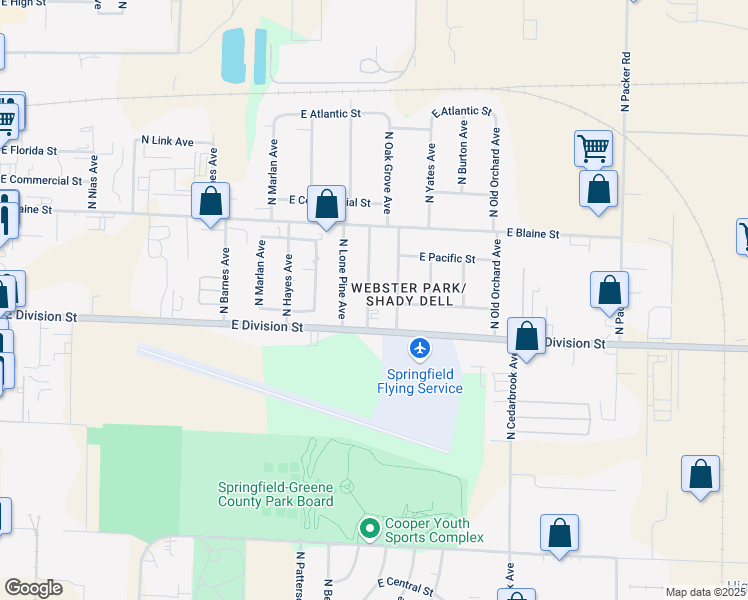 map of restaurants, bars, coffee shops, grocery stores, and more near 1602 North Engel Avenue in Springfield