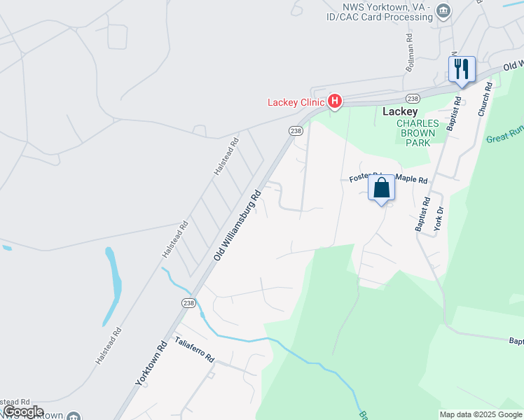 map of restaurants, bars, coffee shops, grocery stores, and more near 106 Maurice Court in Yorktown