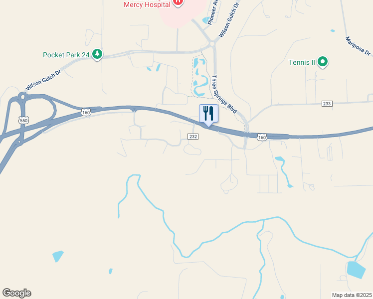 map of restaurants, bars, coffee shops, grocery stores, and more near 440 County Road 232 in Durango