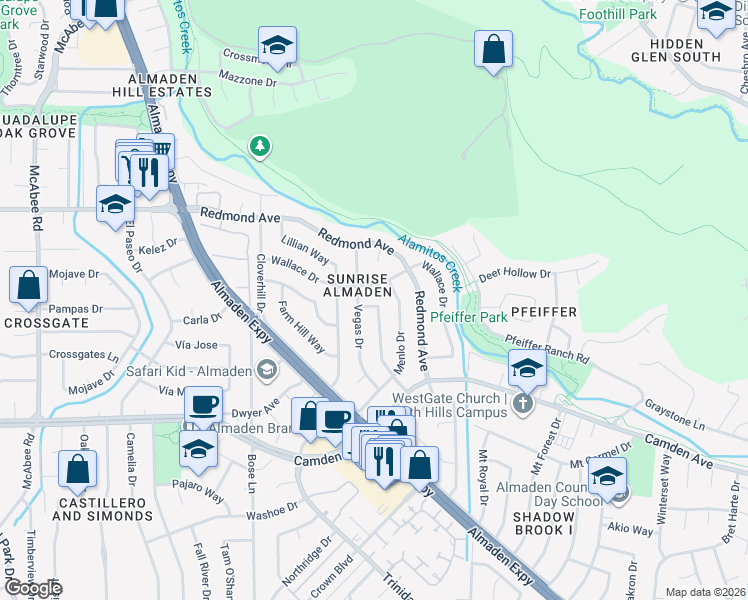 map of restaurants, bars, coffee shops, grocery stores, and more near 6352 Tamalpais Avenue in San Jose