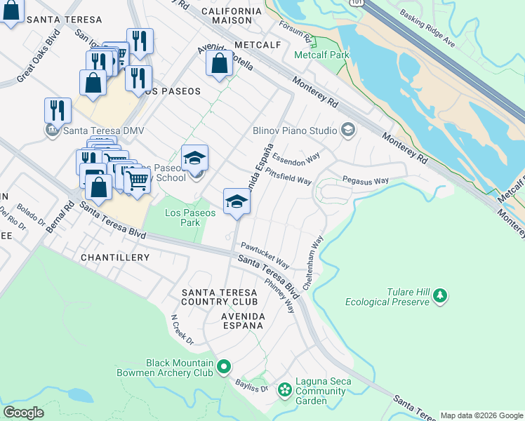 map of restaurants, bars, coffee shops, grocery stores, and more near 134 Nashua Court in San Jose