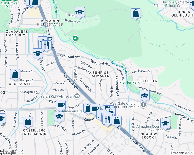 map of restaurants, bars, coffee shops, grocery stores, and more near in San Jose