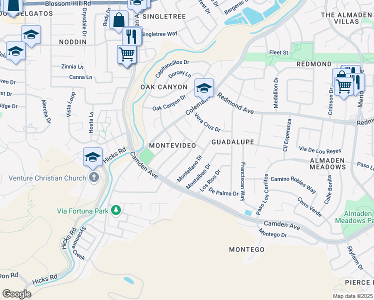 map of restaurants, bars, coffee shops, grocery stores, and more near 1532 Guadalajara Drive in San Jose