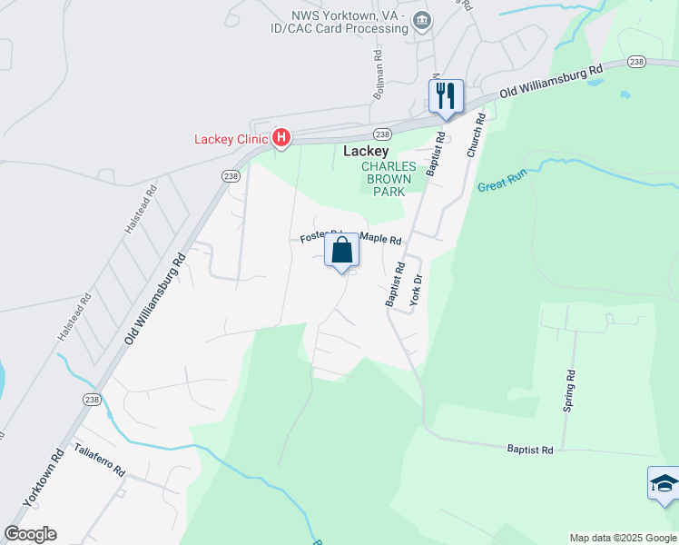 map of restaurants, bars, coffee shops, grocery stores, and more near 318 Maple Road in Yorktown