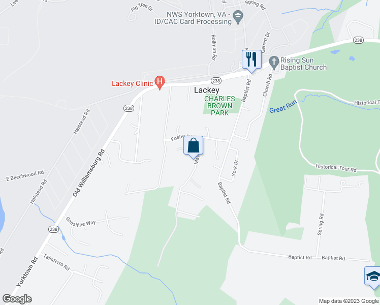 map of restaurants, bars, coffee shops, grocery stores, and more near 312 Maple Road in Yorktown