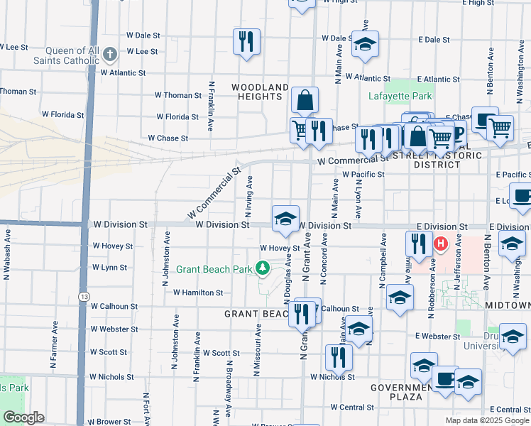 map of restaurants, bars, coffee shops, grocery stores, and more near 1522 North Irving Avenue in Springfield