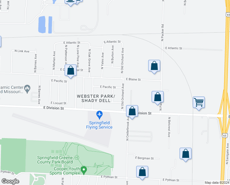 map of restaurants, bars, coffee shops, grocery stores, and more near 1636 North Burton Avenue in Springfield