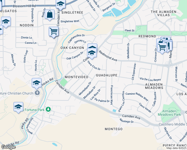 map of restaurants, bars, coffee shops, grocery stores, and more near 1507 Montellano Drive in San Jose
