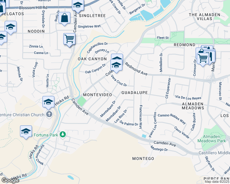 map of restaurants, bars, coffee shops, grocery stores, and more near 1507 Montellano Drive in San Jose