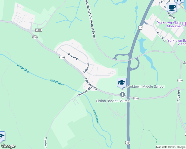 map of restaurants, bars, coffee shops, grocery stores, and more near 56 Barham Boulevard in Yorktown