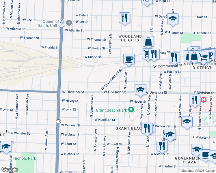 map of restaurants, bars, coffee shops, grocery stores, and more near 1100 West Commercial Street in Springfield