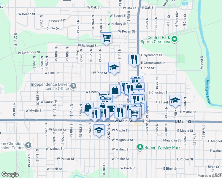 map of restaurants, bars, coffee shops, grocery stores, and more near 402 North 10th Street in Independence